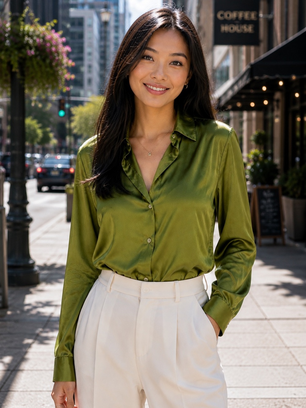 Olive Green Button-Front Shirt